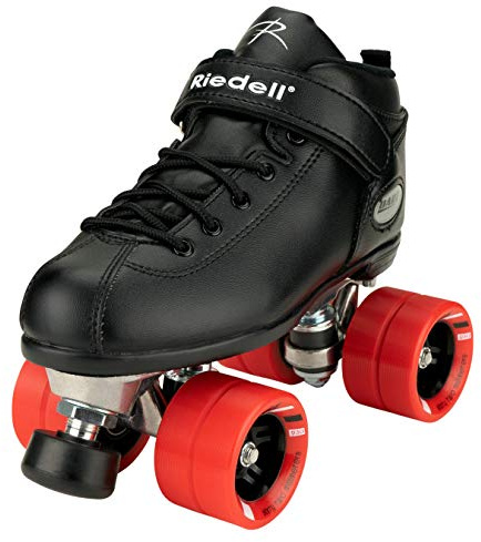 Riedell Dart Roller Skates for Men and Women - Colorful, Ultra-Durable Speed Skate with Precision Fit and Matching Color Wheels, Roller Skates, Black - 9