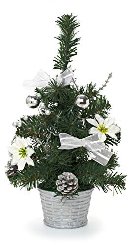 Heitmann Deco dekorierter Weihnachtsbaum - Kleiner künstlicher Tannenbaum geschmückt - Weihnachtsdeko - Weiß, Silber
