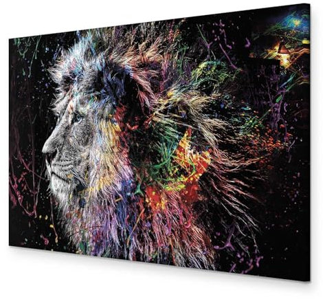 murando - Akustikbild Tiere 90x60 cm 1 tlg Bilder Akustikschaum Schallschutz Kunst Akustikpaneele Wandpaneele Schalldämmung Wandbild Schallabsorber Löwe Bunte Kopf Gesicht Abstrakt g-C-0269-b-a