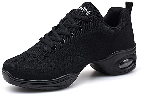 Zapatos de jazz para mujer, con cordones, suela dividida, cojín de aire, zapatos de baile modernos con plataforma, Negro 2, 39 EU