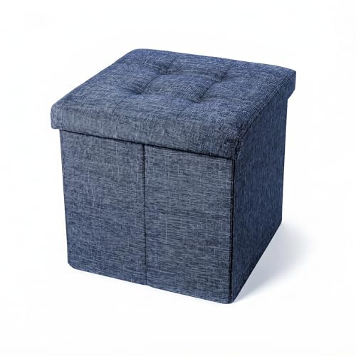 INTRECCI Pouf Salvaspazio in Tessuto – Panca Imbottita Versatile e Facile da Pulire – Contenitore 38x38x38 cm - Design Moderno e Compatto, Facile da Montare – Colore: Blue Jeans