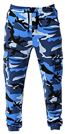 Ymosrh Stretch Khaki Pants for Men, Cargo Slim Fit Chinos Jeans, Solid Color Ripped Holes Frayed Gradient Washed Trousers, Camo Kaji Work Utility (XL, Blue-2)