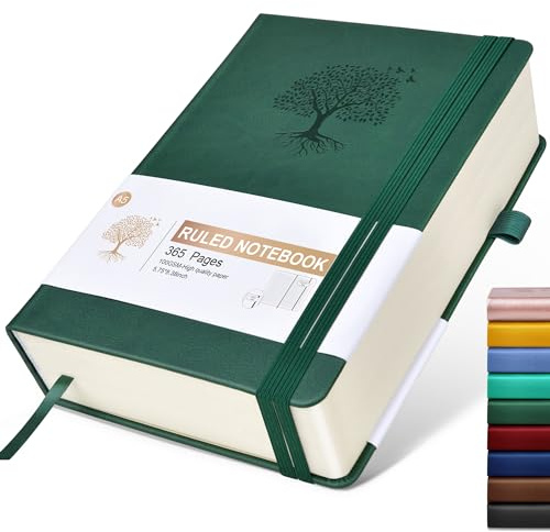 Lined Journal Notebook -365 Pages A5 Thick Journals for Writing Ruled Notebook, Hardcover Leather Journal for Women Men Daily Journal Notebook for Work, Note Taking, 100Gsm Lined Paper( 5.75'' X 8.38'' Green)