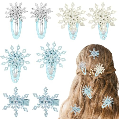 8 pinzas para el pelo de copo de nieve, accesorios para el pelo de copo de nieve, pinzas para el pelo de Navidad con diamantes de imitación brillantes, accesorios para el cabello de Navidad, pinzas de