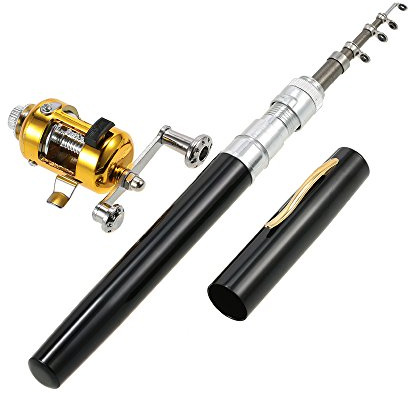 YIWENG Fiskespö rulle kombo kit set mini teleskopisk bärbar fickpenna fiskespö spö + rulle aluminiumlegering fisketillbehör, fiskespö rulle kombo