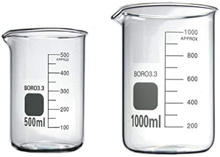 Rocwing Boro 3,3 glas graderad mätbägare för laboratorium eller kök (500 + 1 000 ml)