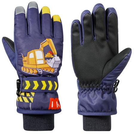 QKURT Kinder Skihandschuhe, Bulldozer Snowboard Handschuhe, wasserdichte Winter-Schneehandschuhe, Outdoor-Sporthandschuhe Warme Winter Fäustlinge für Jungen und Mädchen, 2-13 Jahre Alt
