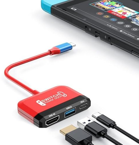 Switch TV Dock für Nintendo Switch/OLED, 3 - en - 1 Switch Portable Dock mit 4K HDMI, Port USB 3.0, Type C 100W Pd, Station d'accueil Nintendo Switch Mini Travel Dock für Switch (Rouge et Noir)
