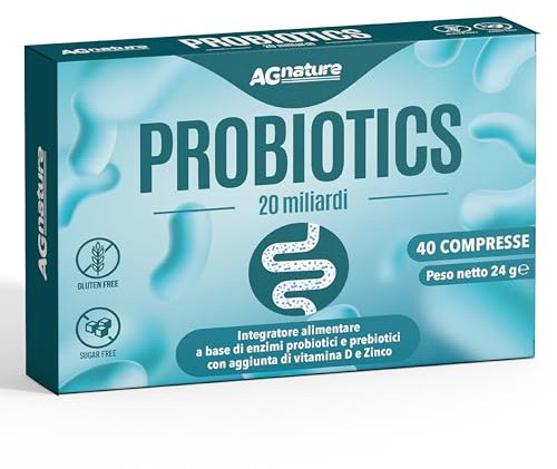 Fermenti Lattici Probiotici e Prebiotici 20MLD UFC 40 Compresse con 20 Ceppi Batterici per Microbiota Intestinale - con l'Aggiunta di Vitamina D e Zinco