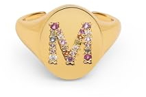 SINGULARU - Anillo Personalizado Signet Letter Colors. Ajustable. Latón con Acabado Baño de Oro de 18 Kt. Talla Unica. Joyas para Mujer. Letra M