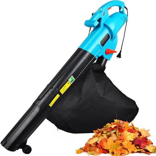 Broyeur de Feuilles électrique, broyeur de Jardin 3000 W avec 8000-14000 TR/Min et Sac de Collecte de 45 L, broyeur de Compost avec Rapport de concassage de 15:1, pour pelouses, terrasses, Villas