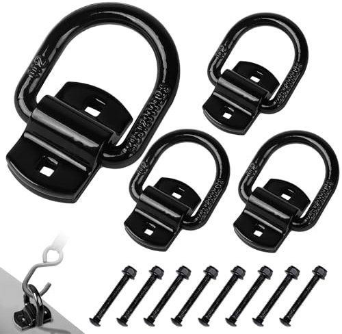 Supaway Lot de 4 œillets d'arrimage pour remorque - 5400 kg - Anneaux d'arrimage - Anneau de Montage - avec vis - Crochets de Montage pour sécuriser Le Chargement dans Les Voitures, Kayaks et (Noir)