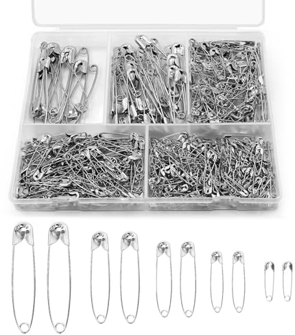 450 Stück Sicherheitsnadeln Set Silber, 5 Größen 19–54mm Sicherheitsnadel Rostfrei, Sicherheitsnadeln Groß & Klein für Kleidung, Nähen, Basteln, DIY Projekte(19,28,32,45,54mm)