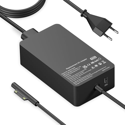 Chargeur 65W Compatible avec Microsoft Surface Pro 11 10 9 8 7+ 7 5 4 3, Surface Laptop 7 6 5 4 3 2 1, Surface Book 3 2 1, Surface Go 1 2 3 Adaptateur Secteur avec Un Port USB et Un câble