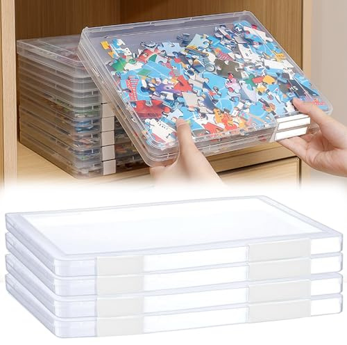 SUQ Caja de almacenamiento de archivos, 4 unidades, tamaño A4, portátil, con tapa, para oficina, herramientas esenciales, suministros de artesanía