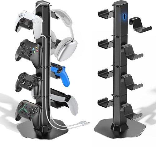 Kosker Support de Manette et Casque pour Bureau à 4 Niveaux, Support Universel pour Casque et Rangement de la Manette avec 8 Crochets