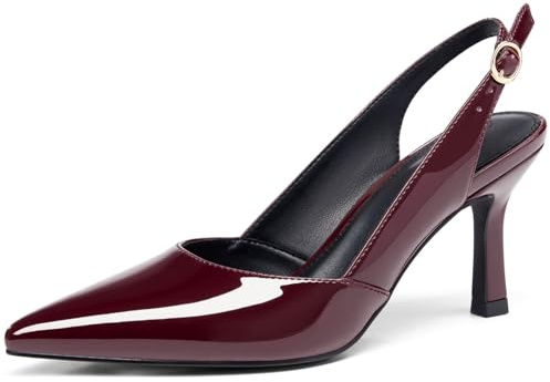 Rilista Women's Slingback Kitten Heels Closed Pointed Toe Wedding Party Dress Pumps Shoes, Burgundy, Size 6.5
