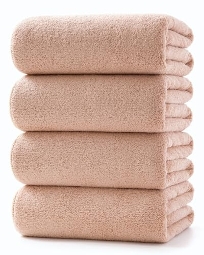 Lumimi 4-Pack Ultra Soft Fluffy Hand Towels Premium Absorbent Microfiber 29 L x 13 W, Quick Dry & Lint-Free for Spa/Gym, Lightweight Durable Beige