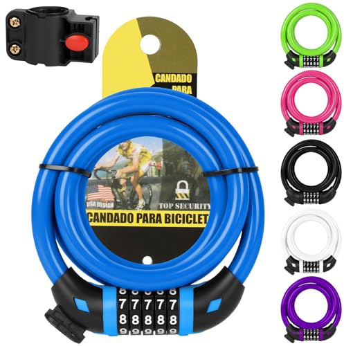 Ainiv Antivol Vélo 120 cm x 12 mm, Cadenas de Velo, Bleu | avec Combinaison Réinitialisable à 5 Chiffres, avec Support de Montage, pour Vélo, Scooter électrique, Moto et Clôture