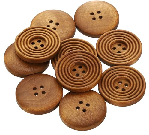sourcing map 10pcs 48L DIY Sewing Buttons 1-3/16(30mm) Wooden Round Flat 4-Hole Craft Replacement Buttons for Sewing Clothing Handmade Crafts, Light Brown