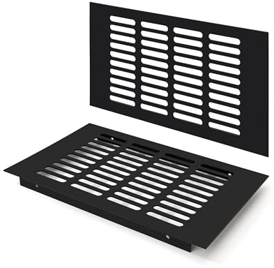 Rejilla de Ventilación, Aleación de Aluminio Negro Metalica Rectangular de 225 x 150mm con Tornillos para Armario Estufa Zapatos Gabinete Fregadero Cocina Baño (2 Piezas/Negra)