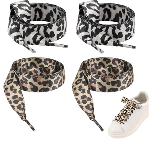 wlsvega 4 Pièces Lacet Leopard - Lacets Dentelle - Lacet Leopard Femme Basket - 2cm de Large,Design LéOpard,Accessoires DéCoratifs pour Chaussures,AdaptéS Aux Chaussures de Sport
