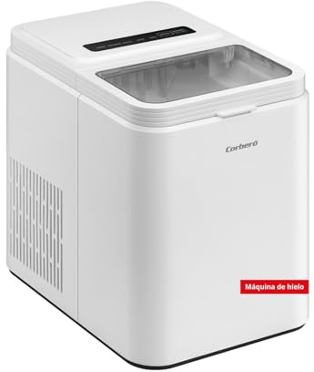 Corberó – Máquina de Hielo Automática | CMICE12 | 1,3L | 12 Kg/24h | 8 Cubitos en 6 Min | 2 Tamaños de Hielo | Display Digital | Función Smart | 39 dB | Color Blanco