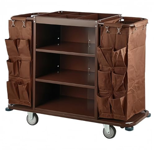 Carrello Multiuso per Pulizia, Carrello Compatto per Servizio, Carrello per Pulizie Hotel con Borse in Tela Rimovibili e Ruote con Blocco per Pulizie di Hotel e Appartamenti