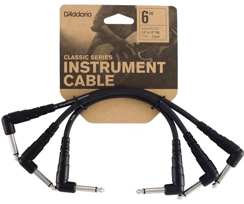 D’Addario Accessories Classic Series Guitar Patch Cables - Guitar Pedal Cable with ¼ Inch Ends - Durable & Reliable - Instrument Cable for Pedalboards - Right Angle - 0.5 feet - 3 Pack