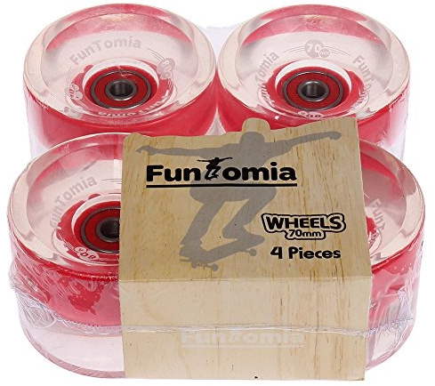 FunTomia - Lot de 4 grosses roues de skateboard ou longboard à LED - 70 x 51 mm - 80 A.Roulement à bille Mach1., 4 Stück rote LED Rollen, 70mm Durchmesser / 51mm Laufflächenbreite