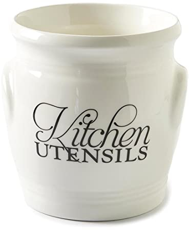 Riviera Maison küchenutensilien, löffelhalter, besteckkorb Porzellan, Küche behälter, besteckbehälter rund - Kitchen utensils canister - spülmaschinenfest - Porzellan, weiß - Hx∅ 16x14.5