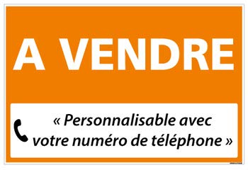Panneau Immobilier Personnalisable à Vendre avec Oeillets aux 4 coins - Orange - Plastique rigide AKILUX 3,5mm - Dimensions 600x400 mm - Protection Anti-UV