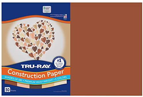 Tru-Ray Shades of Me Construction Paper, 5 Assorted Skin Tone Colors, 12x18, 50 Sheets
