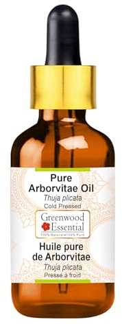 Greenwood Essential Pure Arborvitae Oil (Thuja plicata) with Glass Dropper Cold Pressed 10ml (0.33 oz)