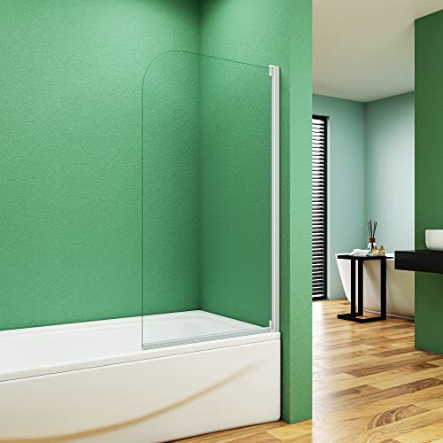 80x140CM MAMPARA DE BAÑERA ABATIBLE UNA HOJA TEMPLADO CRISTAL 4 MM, ALUMINIO ELECTROFORESIS BLANCO