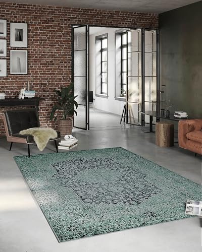 WECONhome - Alfombra moderna de pelo corto con diseño oriental para salón, dormitorio, estudio o habitación infantil, 70 x 120 cm, color gris oscuro
