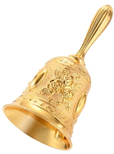 Handglocke Retro Hand Glocke Hand Tischglocke Resturant Service Glocke Handklingel für Schule Kirche Hotelservice Hochzeit Abendessen, Gold