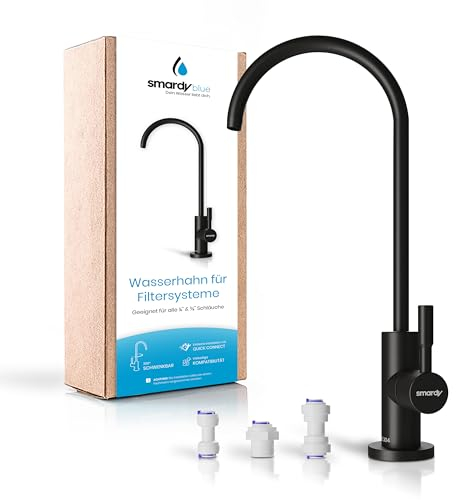 smardy Osmosi Rubinetto Cucina Acciaio Inox, Girevole a 360° per Osmosi Inversa, Filtro dell'Acqua 1/4(6,35mm), nero