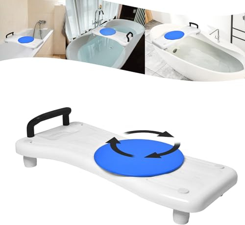 YARDIN Asiento de bañera para personas mayores con plato giratorio de 360º y mango negro, asiento ajustable de polipropileno para bañera con jabonera para adultos de hasta 150 kg