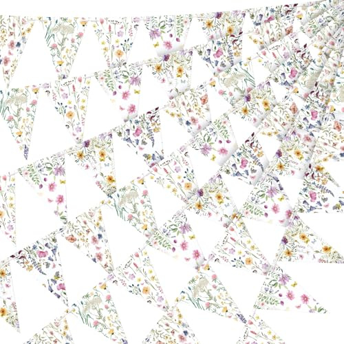 5 Pieces Wildflower Baby Shower Decorations Spring Wildflower Garland Paper Pennant Wedding Garland Triangle Banner for Wedding Bridal Shower Outdoor Decoration