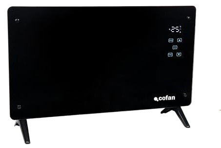 Cofan Convector radiante de panel de vidrio | Potencia: 2000 W | Pantalla LED | Mando a distancia | Control vía app y compatible con asistente de voz | Temporizador 24 h