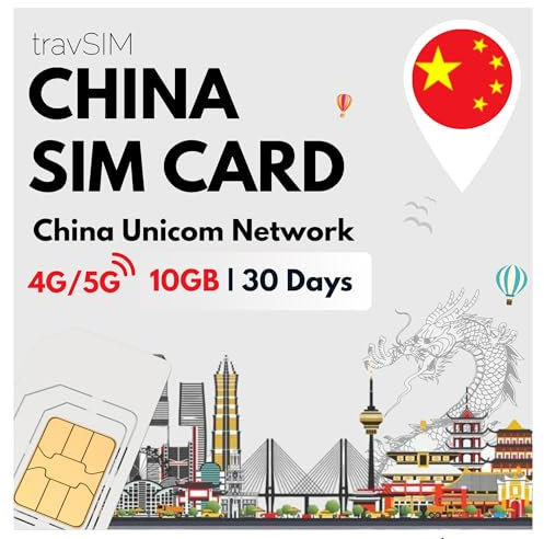 travSIM China Tarjeta SIM | 10GB Datos Móviles | Red Unicom | Funciona en Dispositivos iOS y Android | El Plan de Esta Tarjeta SIM para China es válido Durante 30 días.
