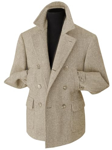 Rajegar, cappotto sportivo da uomo in tweed a spina di pesce, aderente, doppio petto, in misto lana, blazer, giacche casual, caldo, vintage, stile britannico, cachi, 4XL