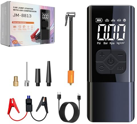 KEWAYO Avviatore d'emergenza portatile 2000A con compressore d'aria 150 PSI Avvia auto, moto e furgoni Batteria esterna 12V per benzina (9L) e diesel (6.5L)