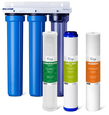 iSpring Heavy Metals Whole House Water Filter System, Reduces Lead, Chloramine, PFAS, Chlorine, Sediments, 3-Stage Whole House Water Filtration System, 3/4 Inlet/Outlet, Model: WCB32C-KS