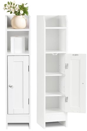 SUPER DEAL Small Bathroom Storage Corner Cabinet Set of 2, Narrow Floor Bathroom Toilet Paper Storage Organizer with Adjustable Shelves for Small Space, White