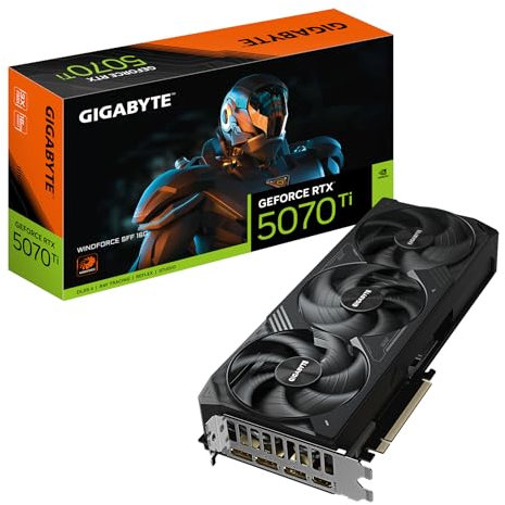 Gigabyte GeForce RTX 5070 Ti WINDFORCE SFF 16G Carte Graphique - 16GB GDDR7, 256bit, PCI-E 5.0, 2452 MHz Fréquence du cœur, 3 x DP 2.1b, 1 x HDMI 2.1b, NVIDIA DLSS 4, GV-N507TWF3-16GD