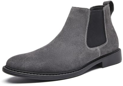 MANLADUO Stivaletti Chelsea da uomo in vera pelle, stile britannico, stivaletti classici da uomo, Grigio, 43 EU