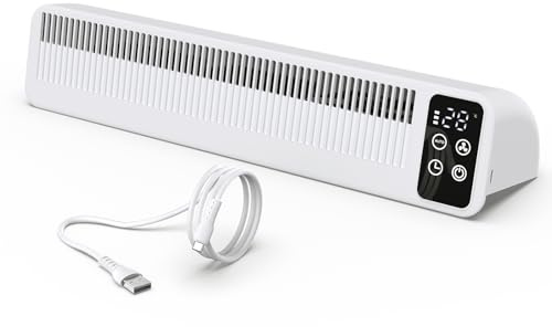 Milduall Heizkörperlüfter Energieeffizient, 1 Stück Heizkörperventilator Ultraleiser Heizkörper Ventilator mit Magnetischer Montage, Type-C Akku, Smart Display & Timer für Raumheizung