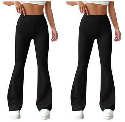 Stylo Online Women’s Flared Trousers 2 Pack – High Waist Stretch Bootcut Pants for Women | Ribbed Wide Leg Office Work Yoga Lounge Trousers | Soft, Wrinkle-Resistant Flare Leg Pants